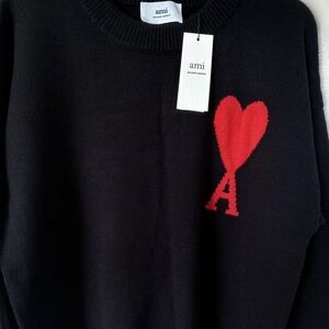 Ami De Coeur Black Sweater with Red Heart